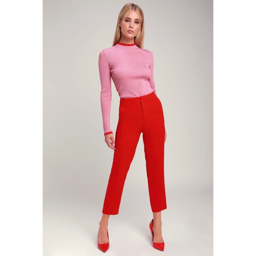 RED CROPPED TROUSER PANTS